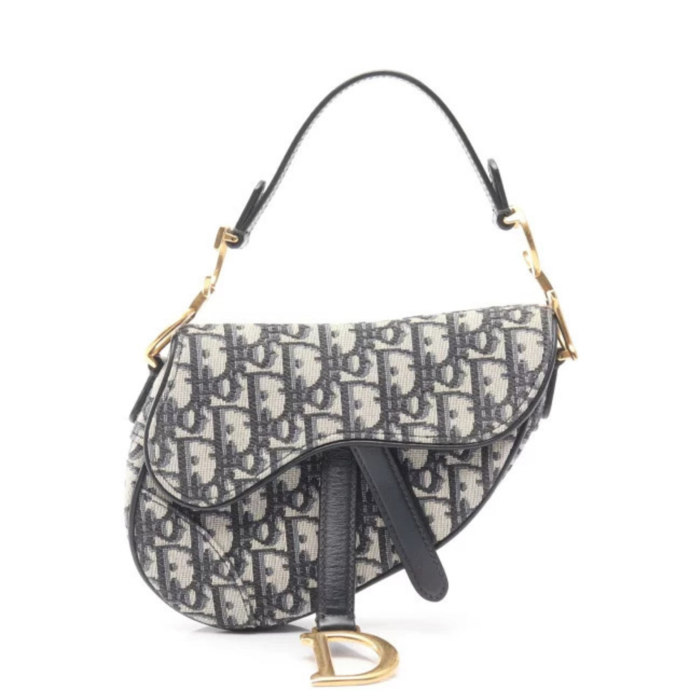 Dior Bag Jacquard Oblique Saddle Blue Navy White Ivory Canvas Handbag Leather - Picture 2 of 8